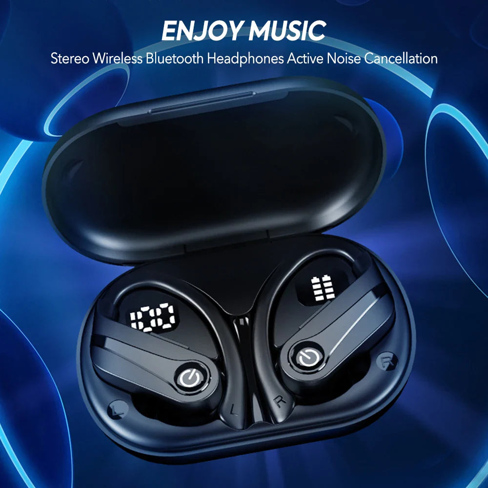 Mpow Q63 Bluetooth 5.3 Wireless Earbuds with Mic IPX7 Waterproof 200H Earphones with Hooks for Sports Running Workout Gym