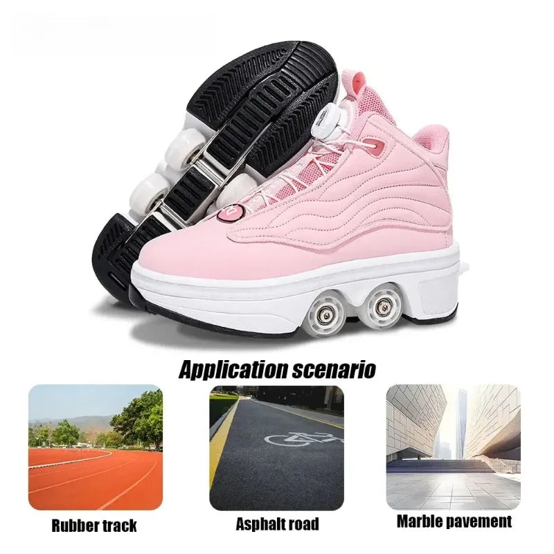 Unisex Automatic Retractable Roller Skates Women's High Top Sports Shoes with Wheels Dual-purpose Skating Sports Shoes