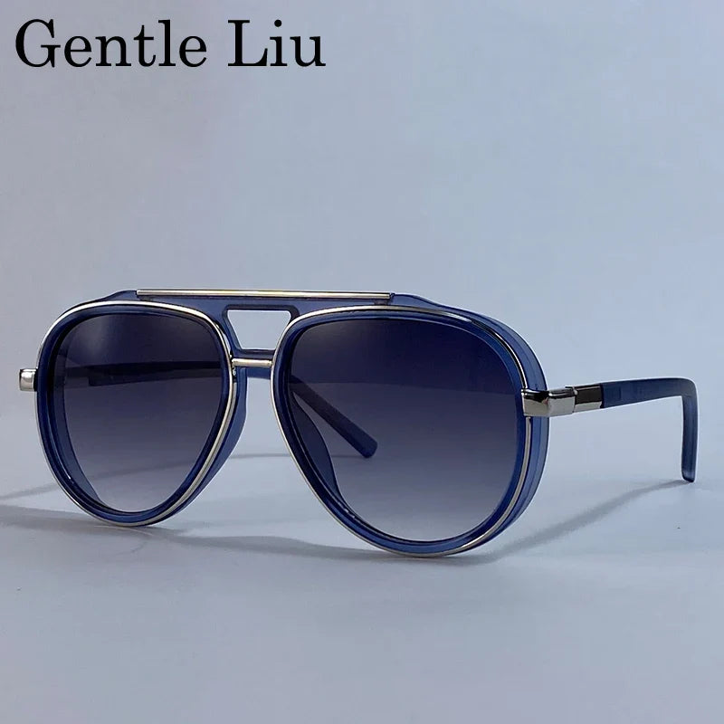 Oversized Polarized Oval Pilot Steampunk Sunglasses Men 2026 Luxury Brand Double Beam Sunglass For Male Classic Eyewear Shades