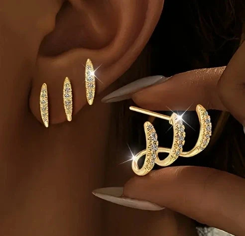 2pcs Elegant Rhinestone Three-Claw Earrings for Women Luxurious & Cute