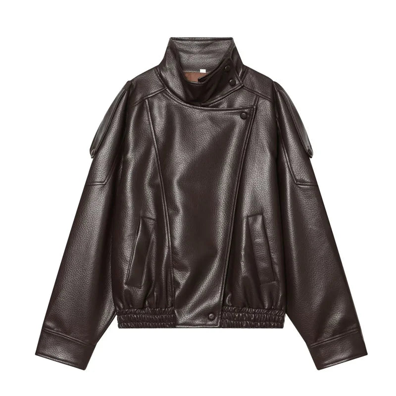 Women's Faux Leather Jacket New Fashion Long Sleeve Versatile Jacket Personality Chic Women Coat Autumn Winter Ladies Outerwear