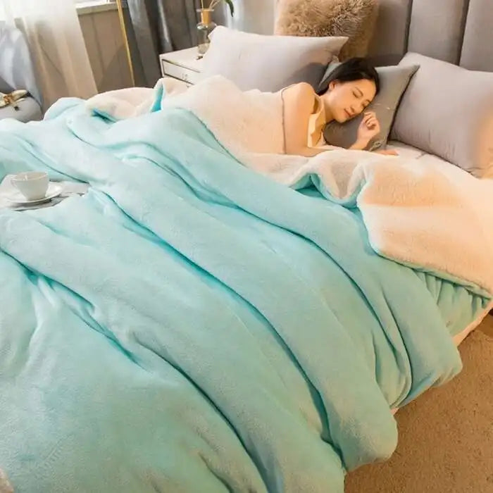 Double-Sided Wool Throw Blanket - White Dark Gray Warm Queen Duvet Cover For Winter, Ideal For Camping & Bedspreads