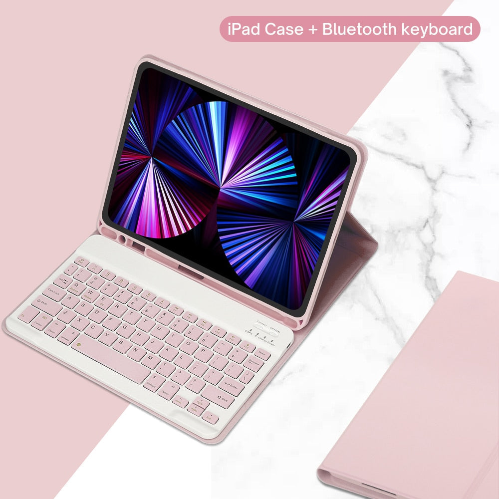 Funda de piel sintética para iPad con soporte y teclado