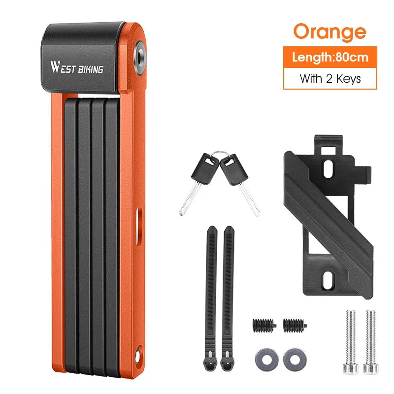 WEST BIKING Bicycle Lock Portable Foldable Anti-theft Lock MTB Road Security Scooter Electric E-Bike Cycling Bicycle Accessories