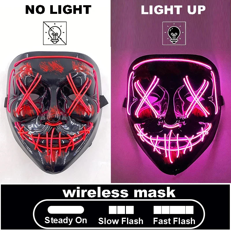 LED Light Up V For Vendetta Mask Anonymous Luminous Full Face Mask Glow In Dark Party Rave Halloween Cosplay Costume Props