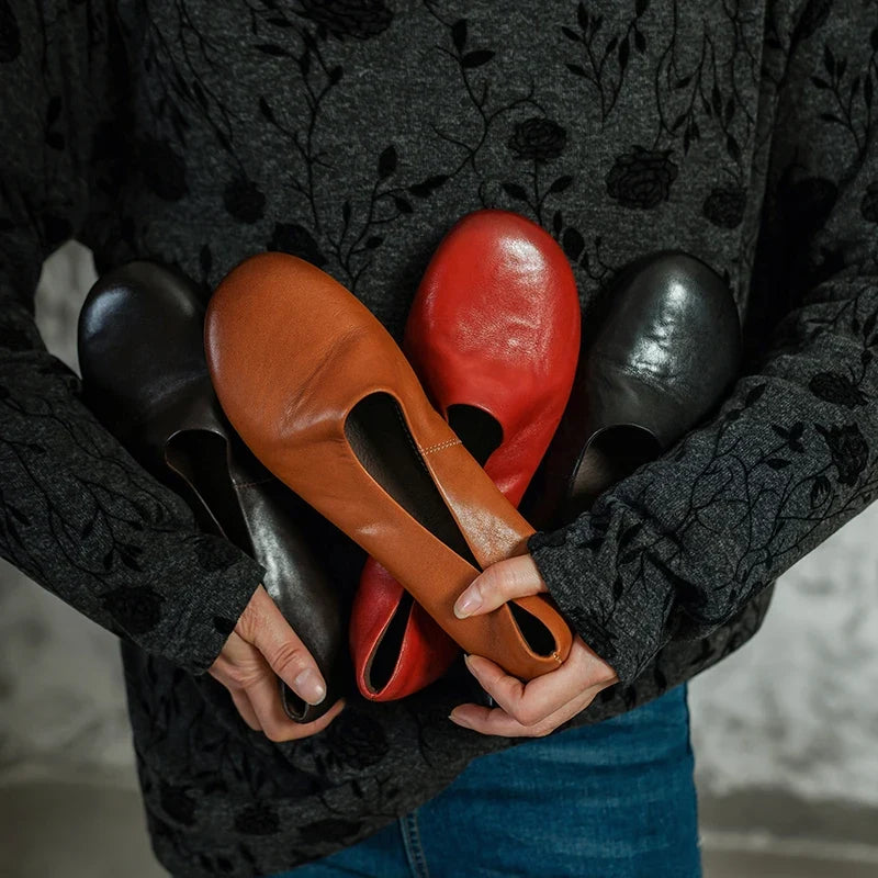 2026 Spring Shallow Mouth Round Toe Loafers Women Shoes Genuine Leather Boat Shoes Fashion Concise Ballet Flats Women Flats
