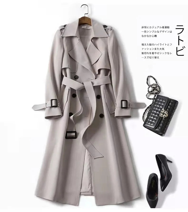 Phantasy Trench Coat Women Long Sleeve Jacket British Style Long Cloack Lace Up Elegant Office Lady Trench Spring Autumn Outfit