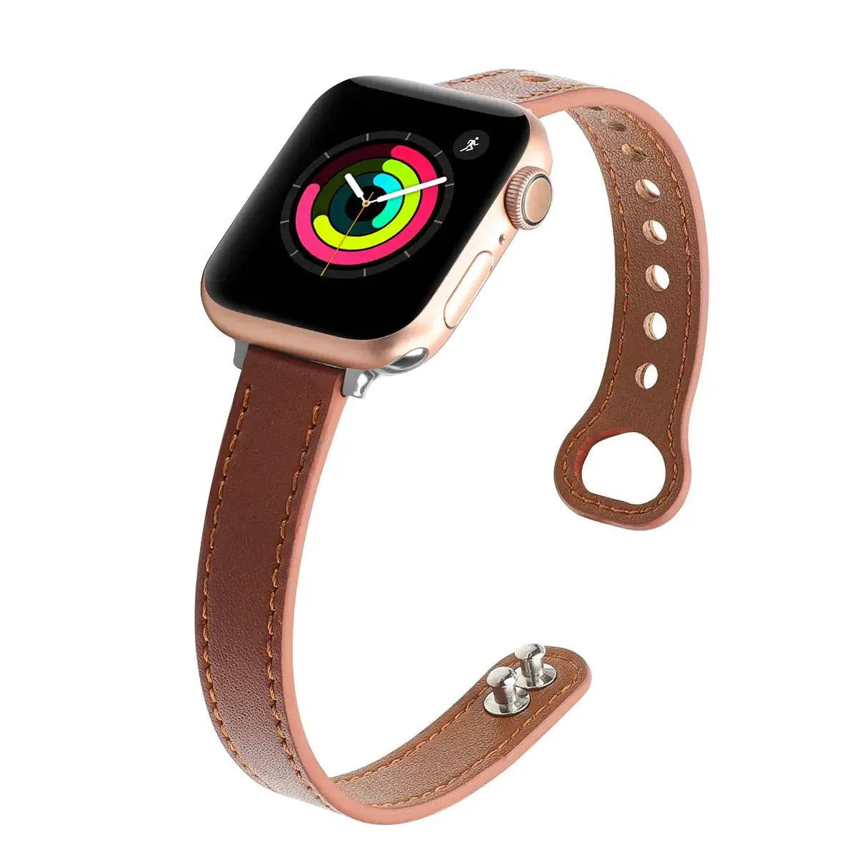 Apple Watch Slim Stitched Leather Band with Stud Closure