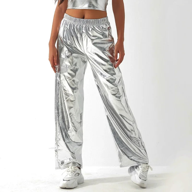 Red Women's Fashion Aurora Laser Gradual Change High Waist Straight Pants, Blue Thin Female Stretch Trousers, 2025 New
