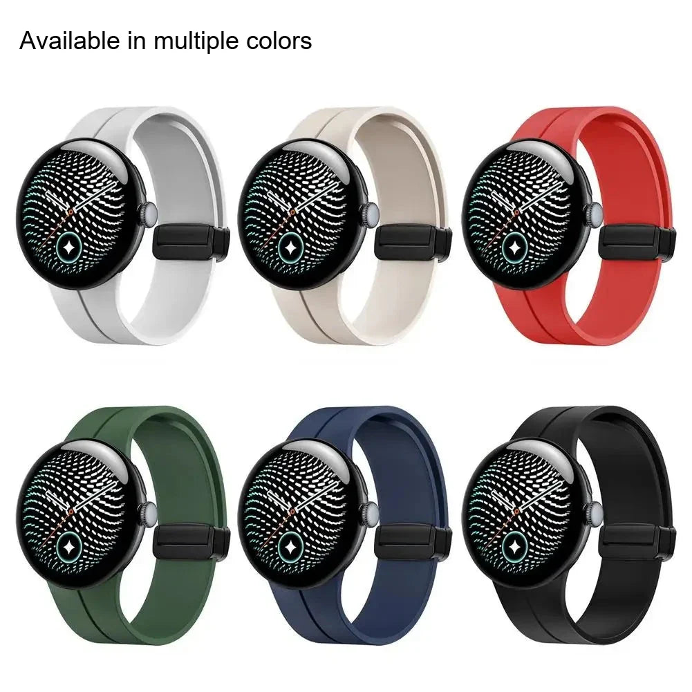 Google Pixel Watch 5, 4 & 3 Silicone Band, Magnetic Folding Buckle