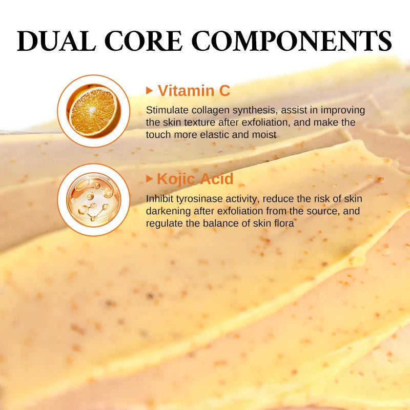 Vitamin C Kojic acid Natural Exfoliating Salt Body &Face Scrub Brightens and Softens Skin Deep Cleaning Anti Oxidative Skin Tone