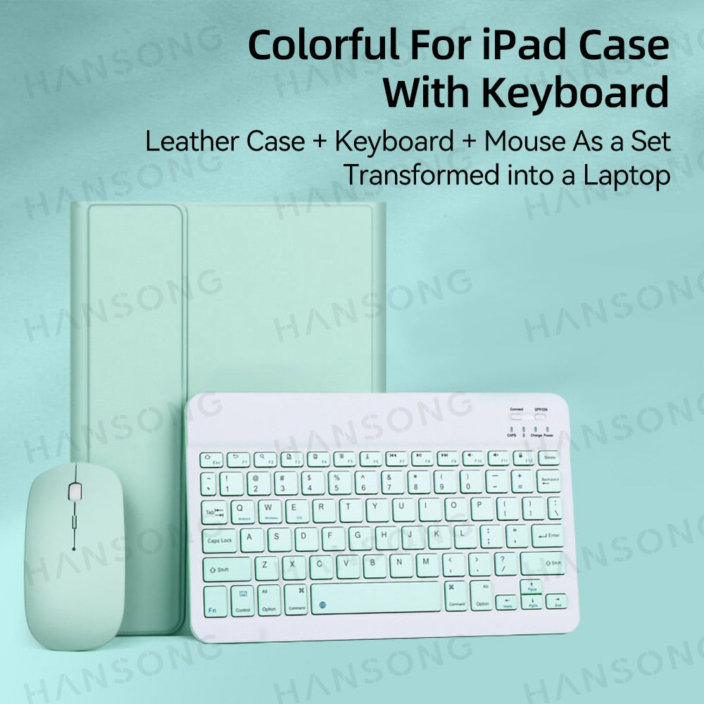 Funda de piel sintética para iPad con soporte y teclado