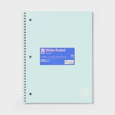 70-Pack Spiral Notebook Wide 7.5"X10.5" Poly Cover 70 Sheets Pastel Green for Home Office School Essentials