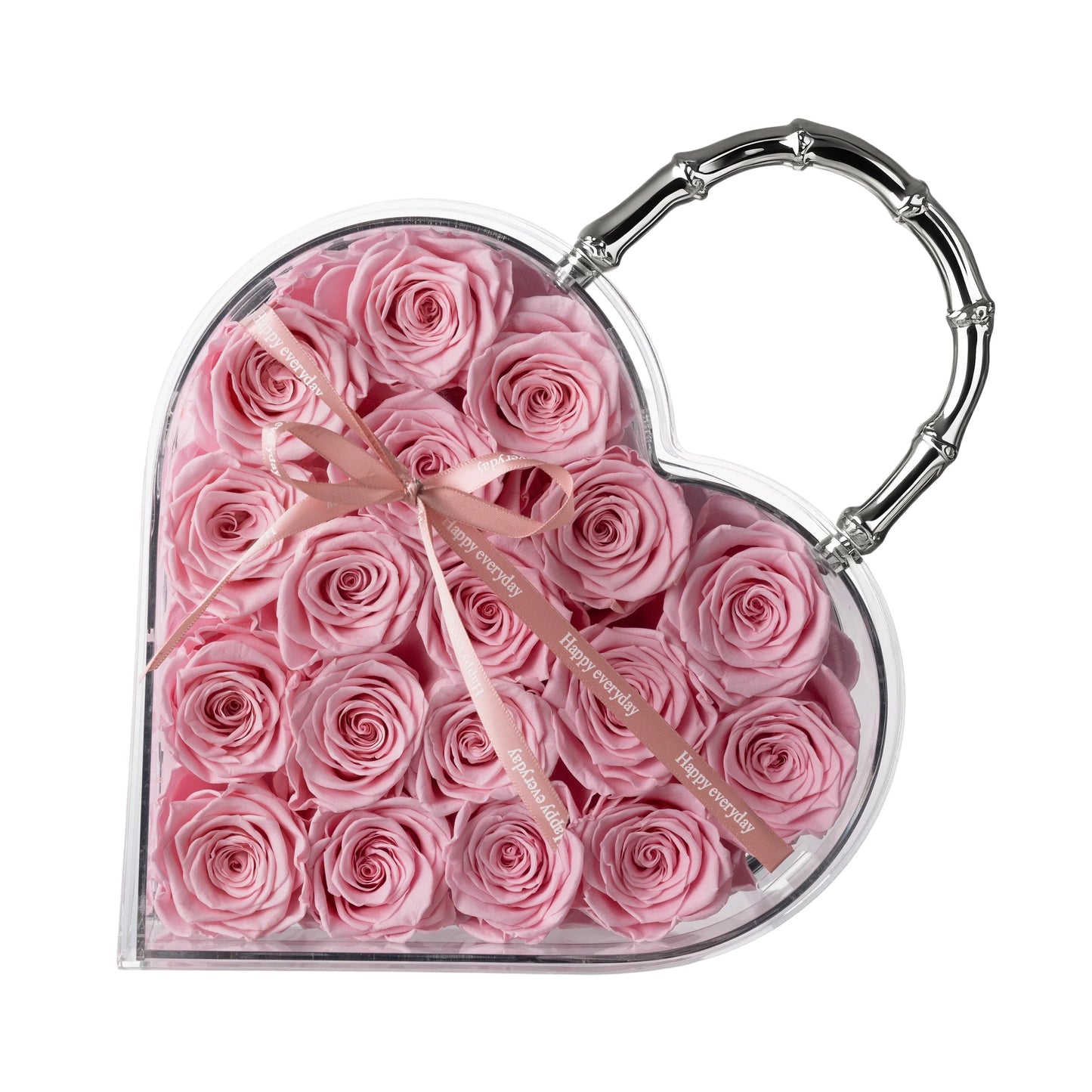 18 Preserved Roses in Heart Acrylic Display Case with Handle, Home