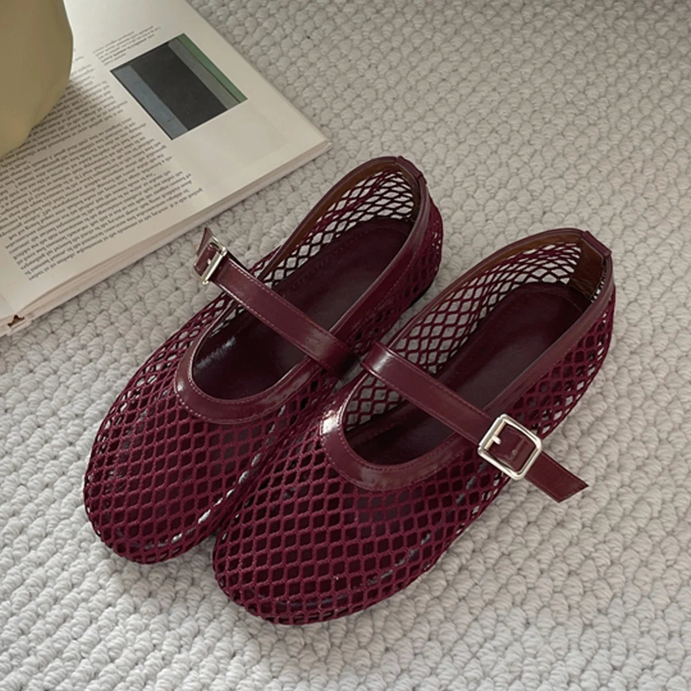 Aneikeh Summer Fishing Net Flat Bottom Sandals Hollow Design Fashio Low Cut Shallow Comfortable Beach Roman Women Shoes