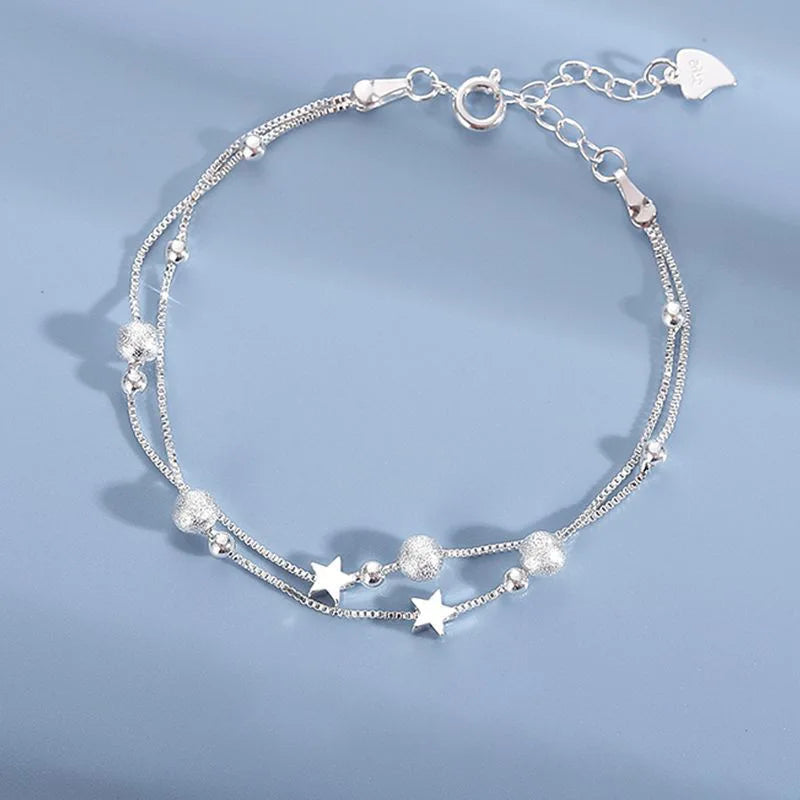 925 Sterling Silver Heart Shaped Necklace Bracelet Set for Women