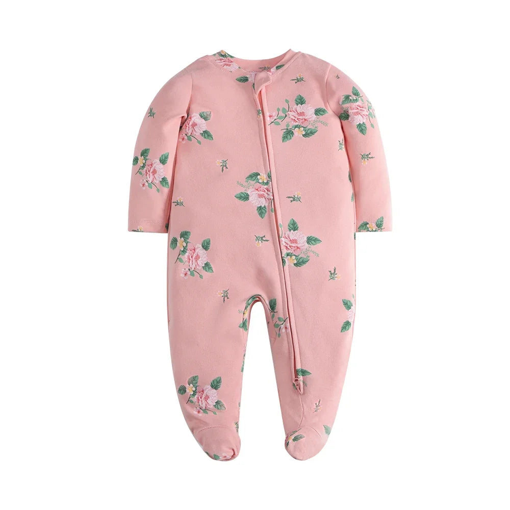 Unisex Newborn Baby Footed Pajamas Long Sleeve Zipper Romper Cotton Jumpsuit Solid White 0-12 Months Fashion Baby Clothes