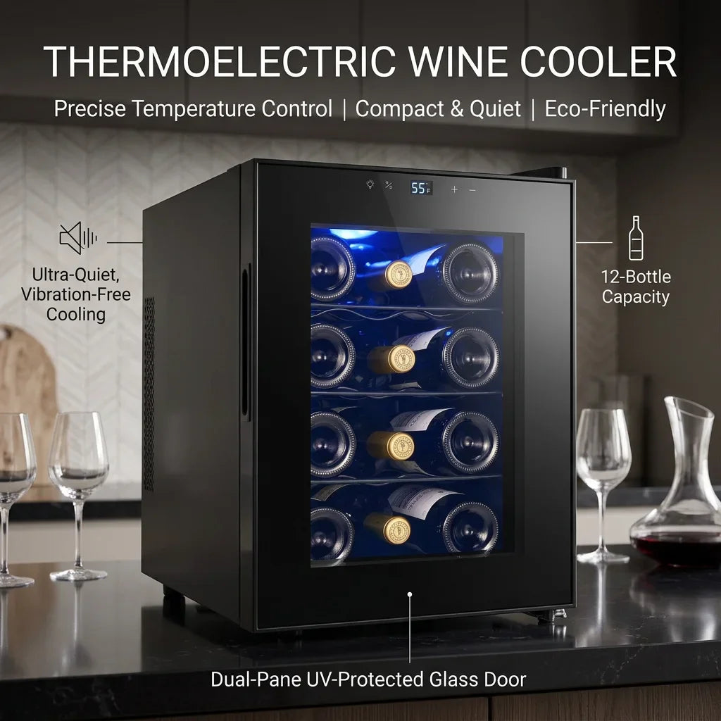 12 Bottle Thermoelectric Wine Cooler, 1.17cu.ft Single Zone Wine