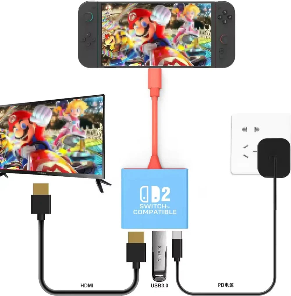 Switch 2 Dock HDMI 4K USB 3.0 Hub Adapter USB Splitter TV Portable Docking Station for NDS Switch2 Laptops PC iPad MacBook Air P