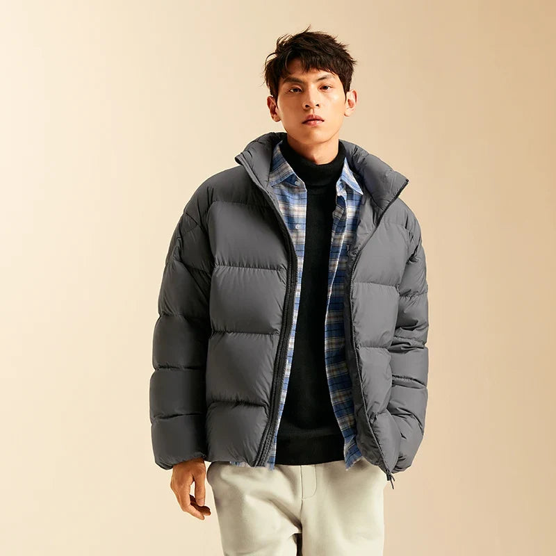 Semir Down Jacket Men Winter Three-proof Windproof Waterproof Stain Resistant Thick Stand Collar Puffer Coat Lightweight Warm