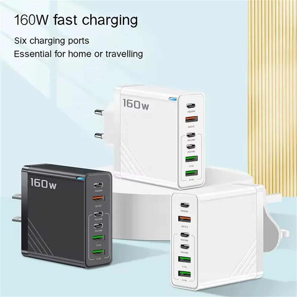 160W USB C Charger Fast Charging PD QC3.0 Wall Charger Adapter For iPhone 16 Samsung S24 Xiaomi Huawei Multi Ports Phone Charger