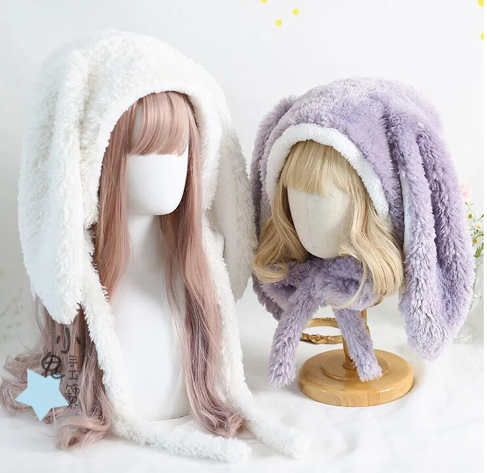 Gorro de invierno con orejas de conejo caídas