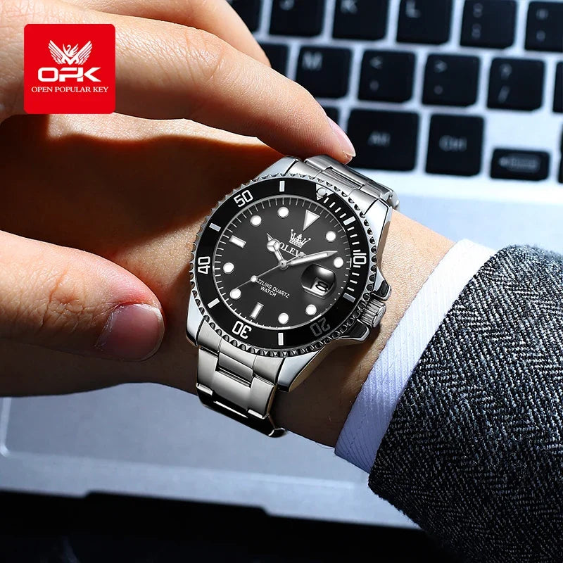 OLEVS 5885 Brand Original Authentic Watches for Man Luxury Gift Box Steel Band Calendar Quartz Men's Watch