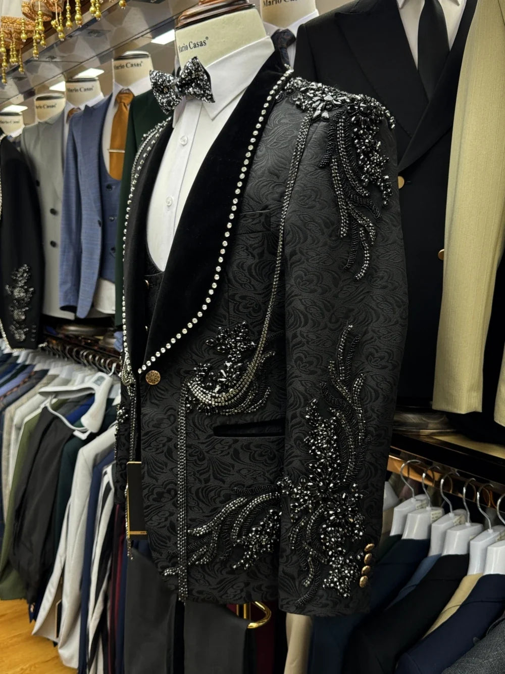 New Arrival Luxurious Men's Suit Set 3 Pieces Banquet Party Wear Handsome Elegant Shawl Lapel Tuxedo For Men Dancing Wear