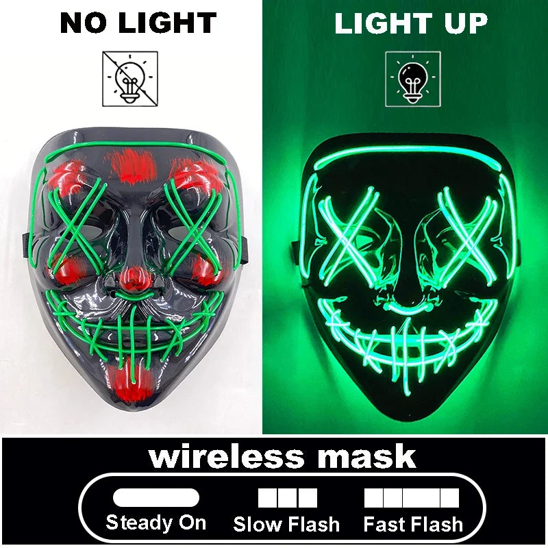 LED Light Up V For Vendetta Mask Anonymous Luminous Full Face Mask Glow In Dark Party Rave Halloween Cosplay Costume Props