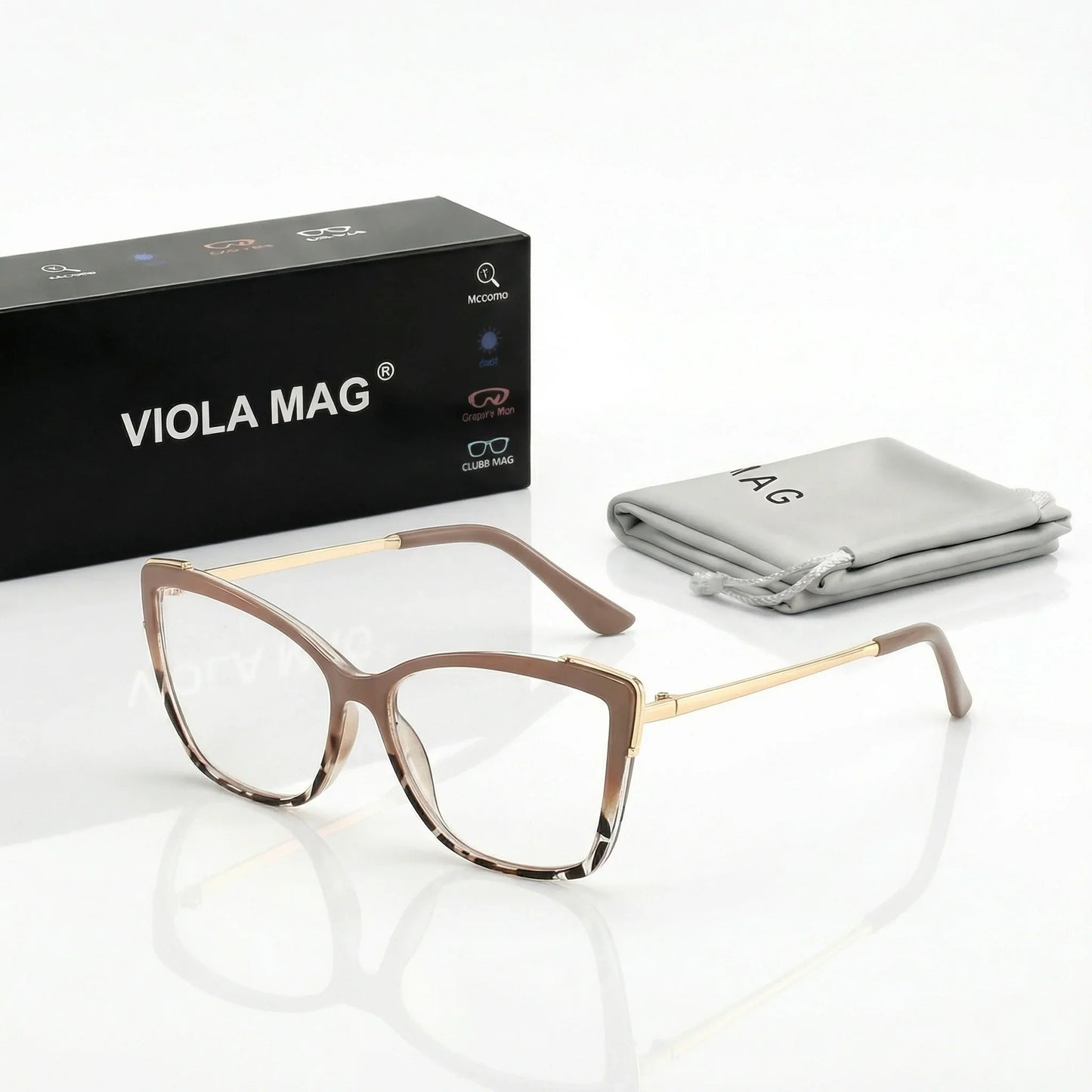 VIOLA MAG Fashion Contrast Cat Eye Reading Glasses, Metal Lens Legs Anti Blue Light, Women's Commuting Office