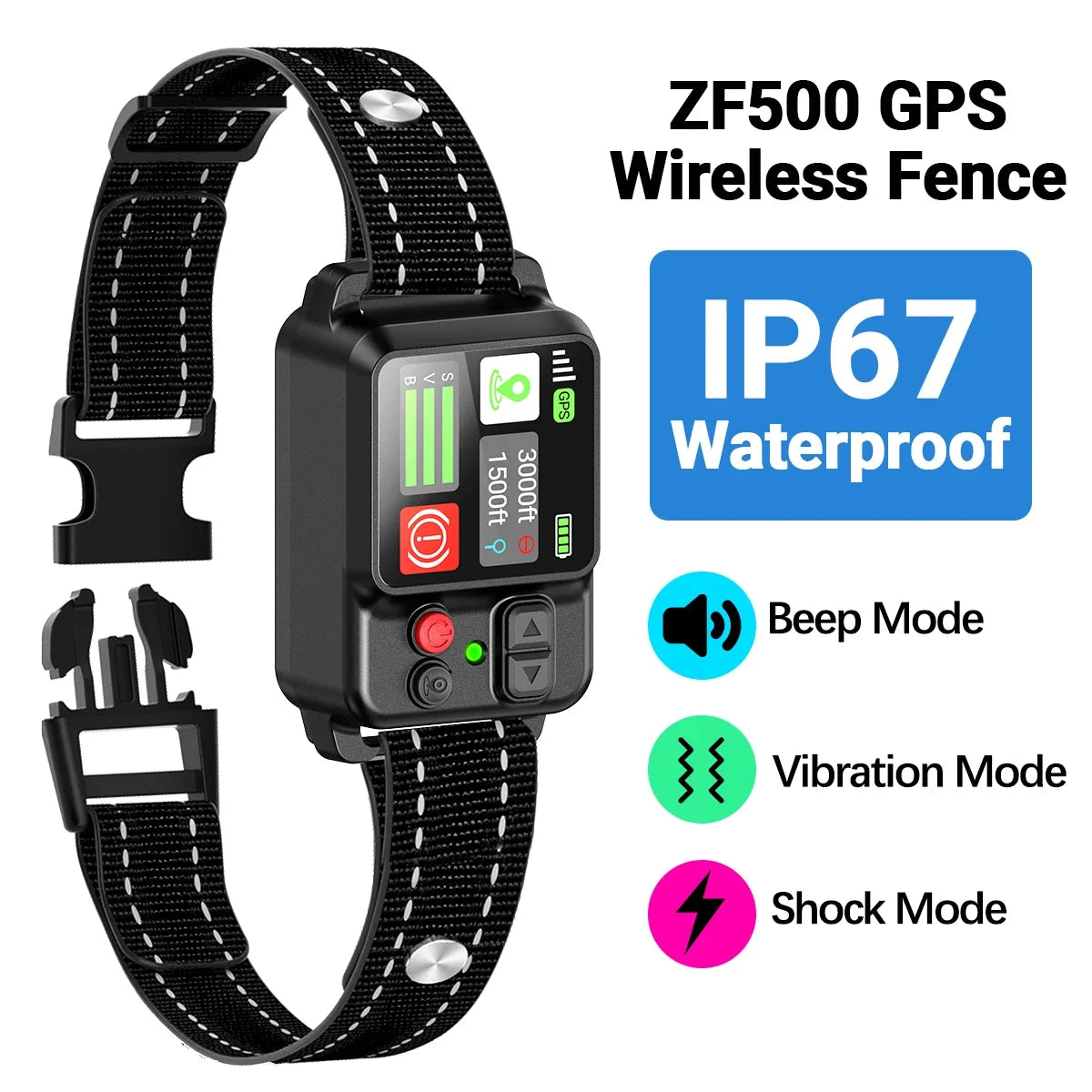 Orcleab Wireless Dog Fence GPS Dog Collar IP67 Waterproof Electric Shock Pet Containment System 3 Training Mode Free-Form Fence