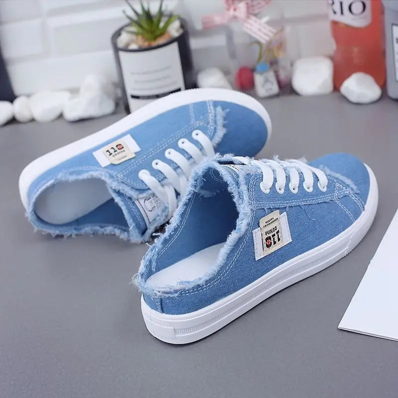 New 2024 Spring Summer Women Canvas Shoes Flat Sneakers Women Casual Shoes Low Upper Lace Up White Shoes