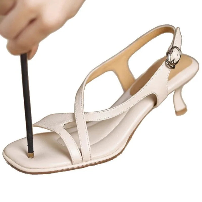 Women's Sandals Fashion Elegant Square Toes Cross Strap Low Heel Sandals Buckle Soft-soled Sandals Women Dress High Heel Shoes