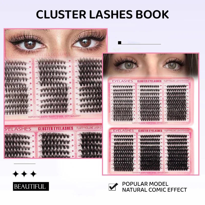 DINGSEN Eyelash Clusters Book Large Capacity Volume Individual Lashes Book Natural Long DIY Cluster Eyelash Extensions Makeup