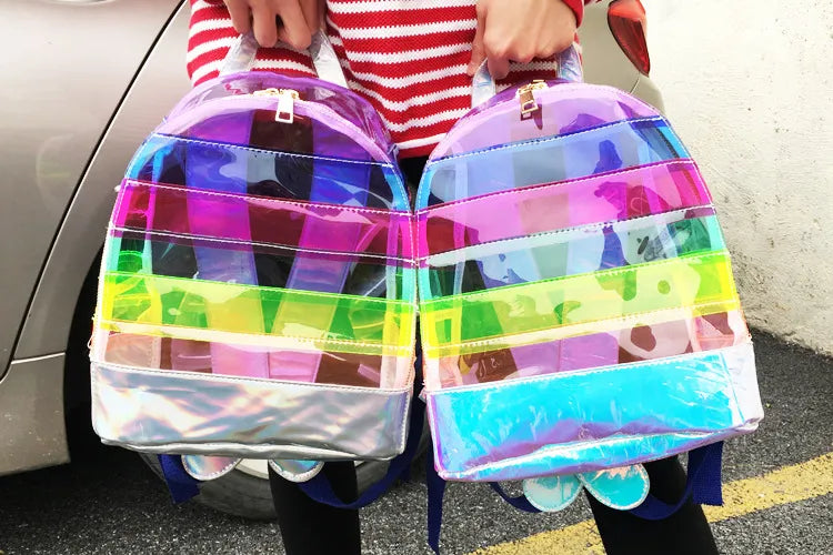 Mochila transparente arcoíris