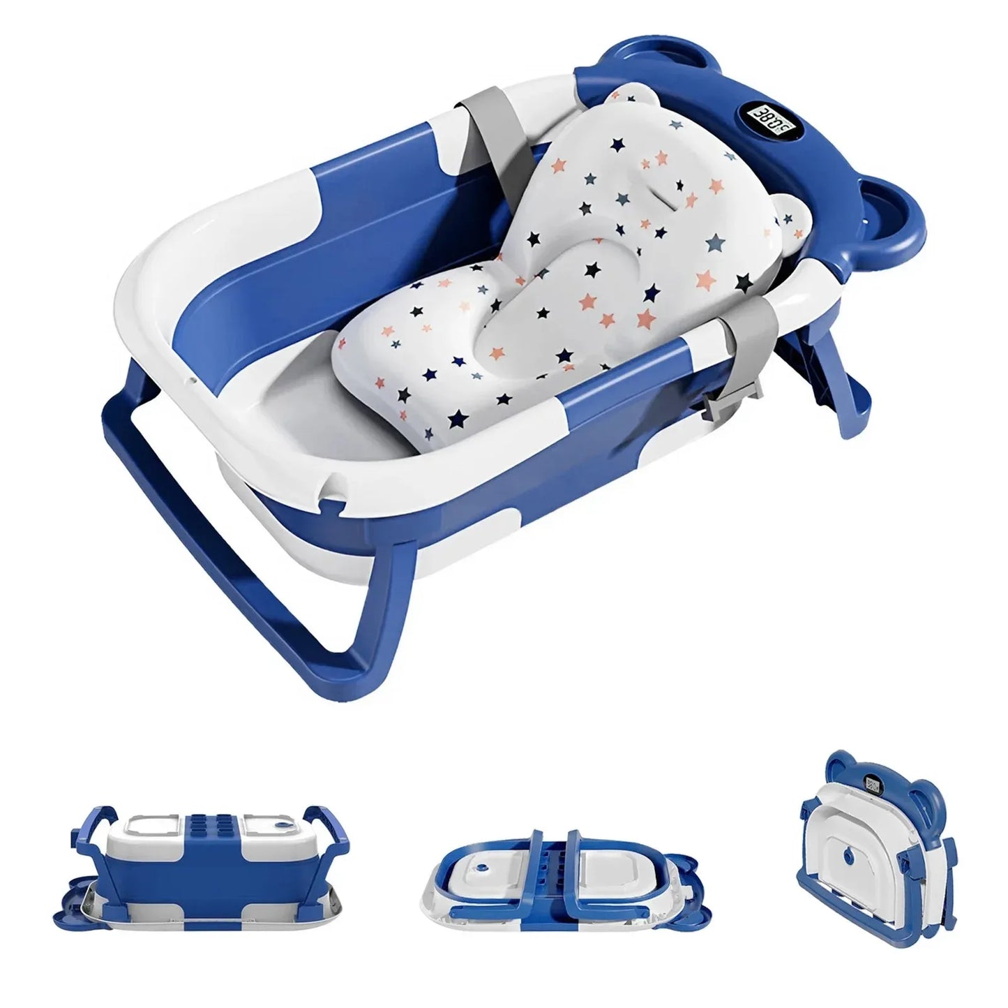 Newborn Collapsible Baby Bathtub Portable Travel Tub with Thermometer And Soft Floating Cushion Drain Hole Baby Tubs