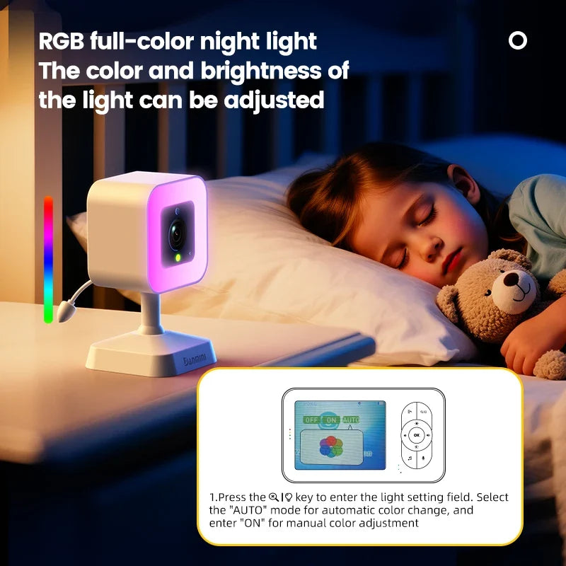 DANMINI New 3.5' RGB Night Light Baby Monitor with Night Vision Temperature Detection Voice Intercom Baby Nanny Security Camera