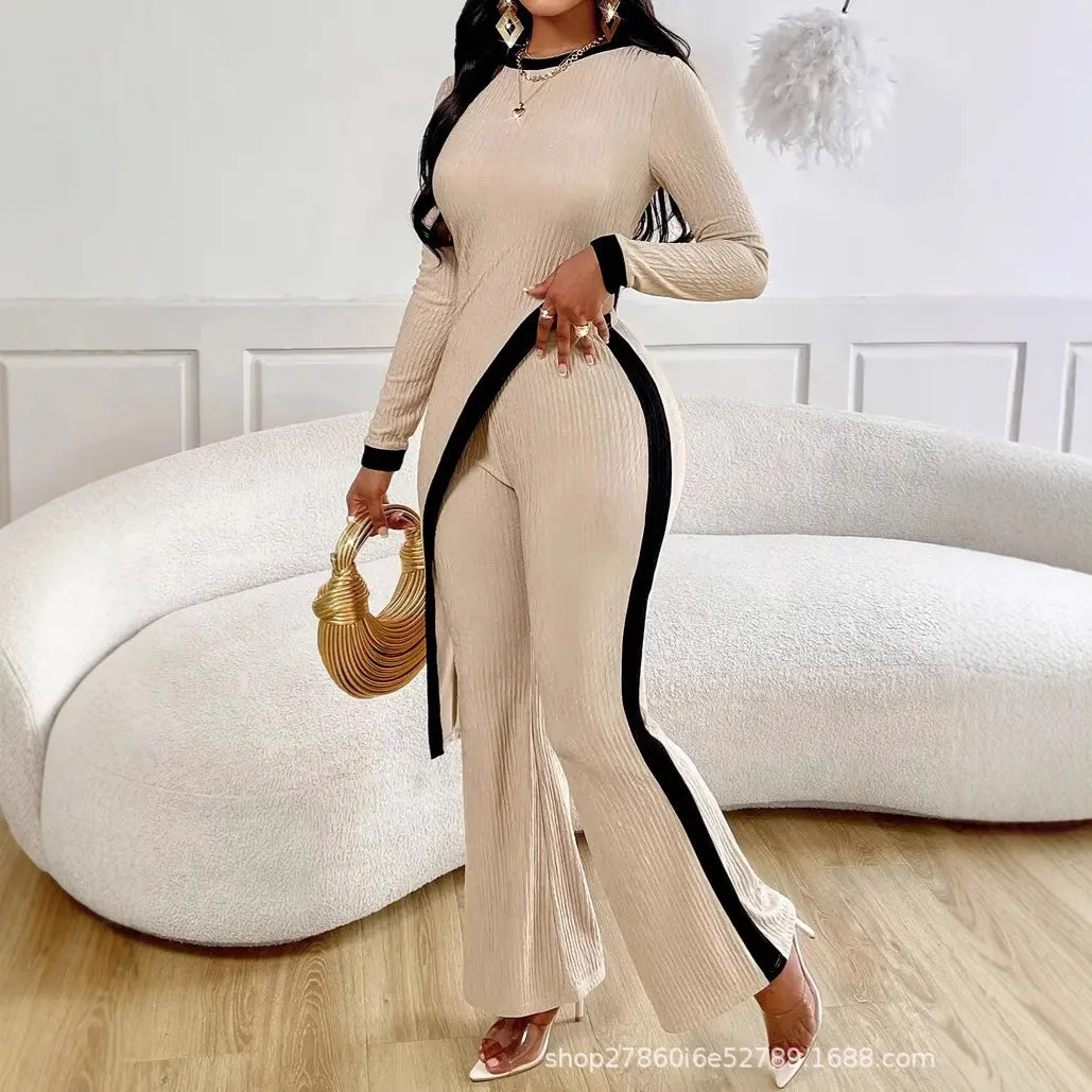 2025 Spring New Casual Trousers Set Woman Irregular Tops Wide Leg Elastic Waist Elegant Fashion Urban Female Office Commute Sets