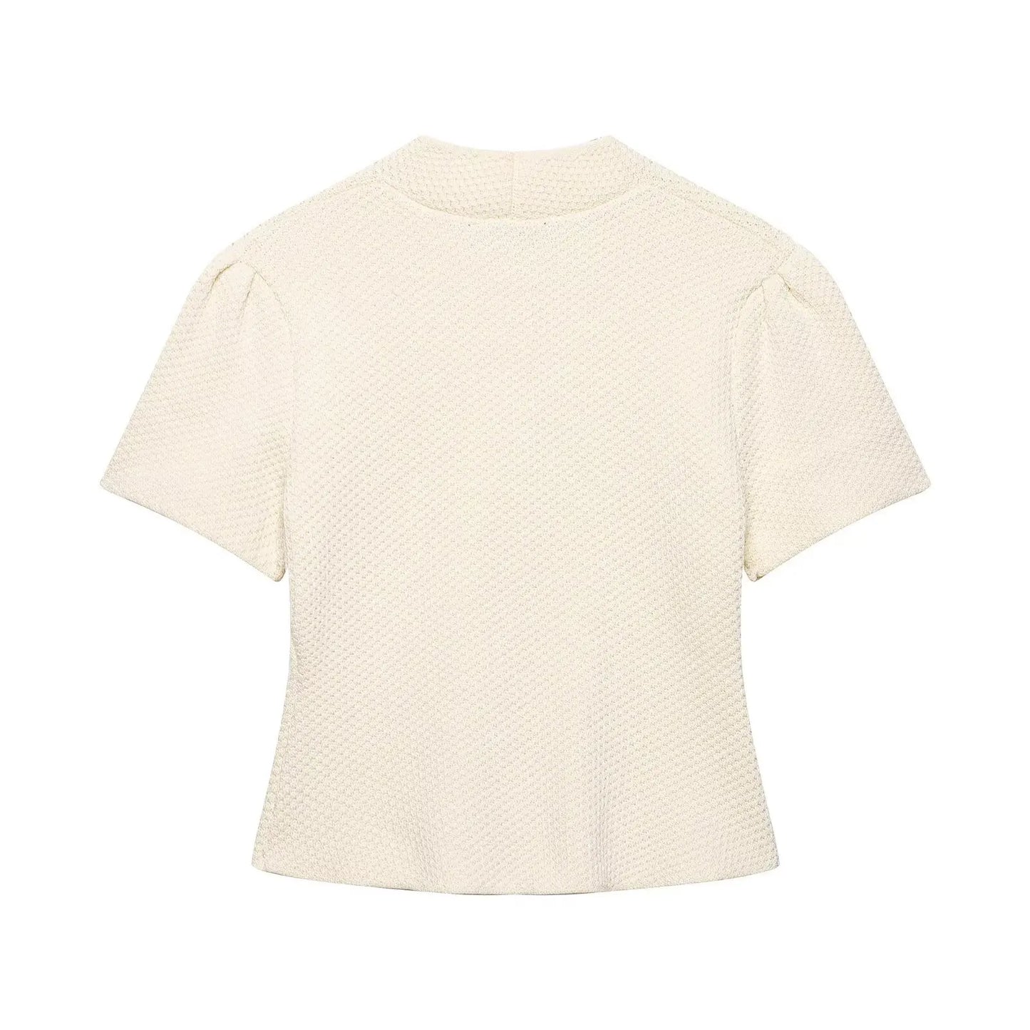 Women's Fashion Casual Structured Knit Jacket Women Beige V Neck Short Sleeve Textured Knit Cardigan Button Front Top Charm 17M0