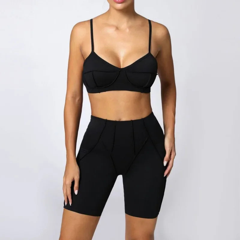2-Piece Yoga Set – Open Back Sports Bra & High Waist Shorts