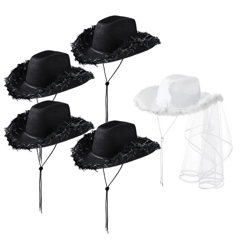 5-12Set Cowgirl Cowboy Hats Bachelorette Cowboy Hats for Bridal Shower Wedding Rhinestone Bandana Heart Glasses for Last Disco
