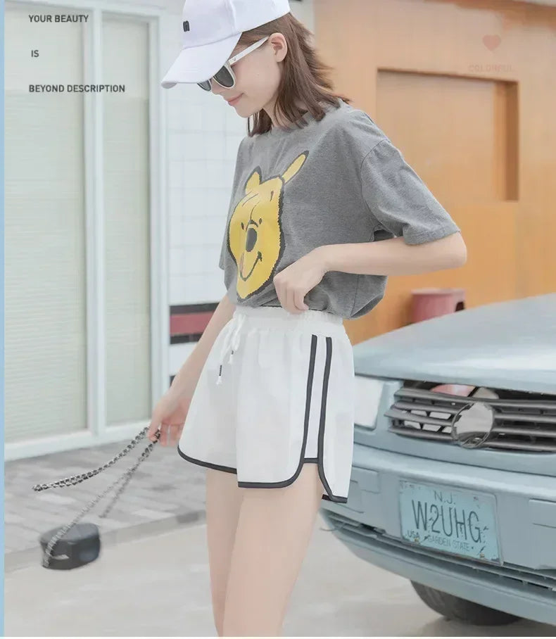 Women Striped Casual Shorts Korean Harajuku Loose All Match Sports Shorts Summer Fashion Simple Yoga Thin Mini Shorts Female