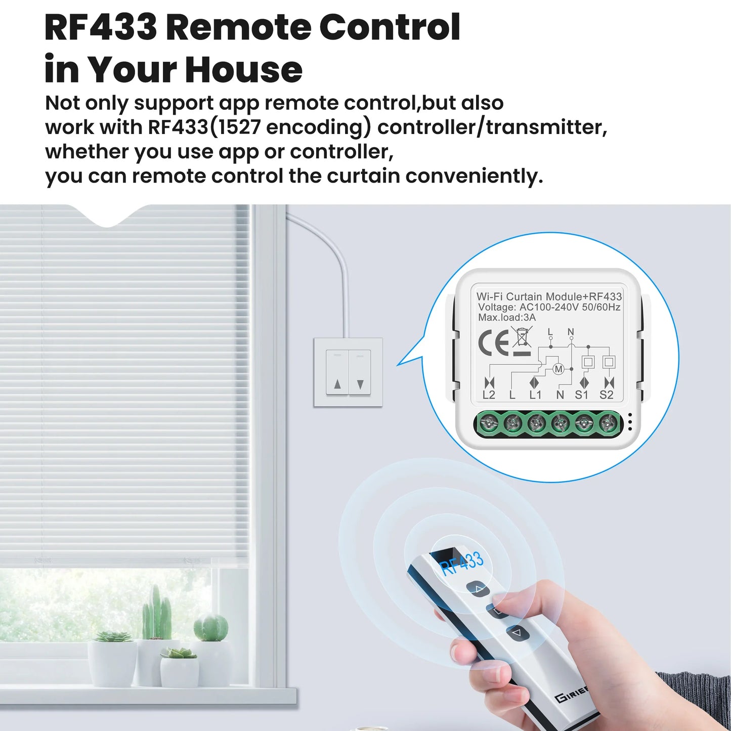 GIRIER Tuya Smart ZigBee/Wi-Fi RF433 Curtain Switch Module for Electric Roller Shutter Blind Motor 1/2CH Works Alexa Hey Google