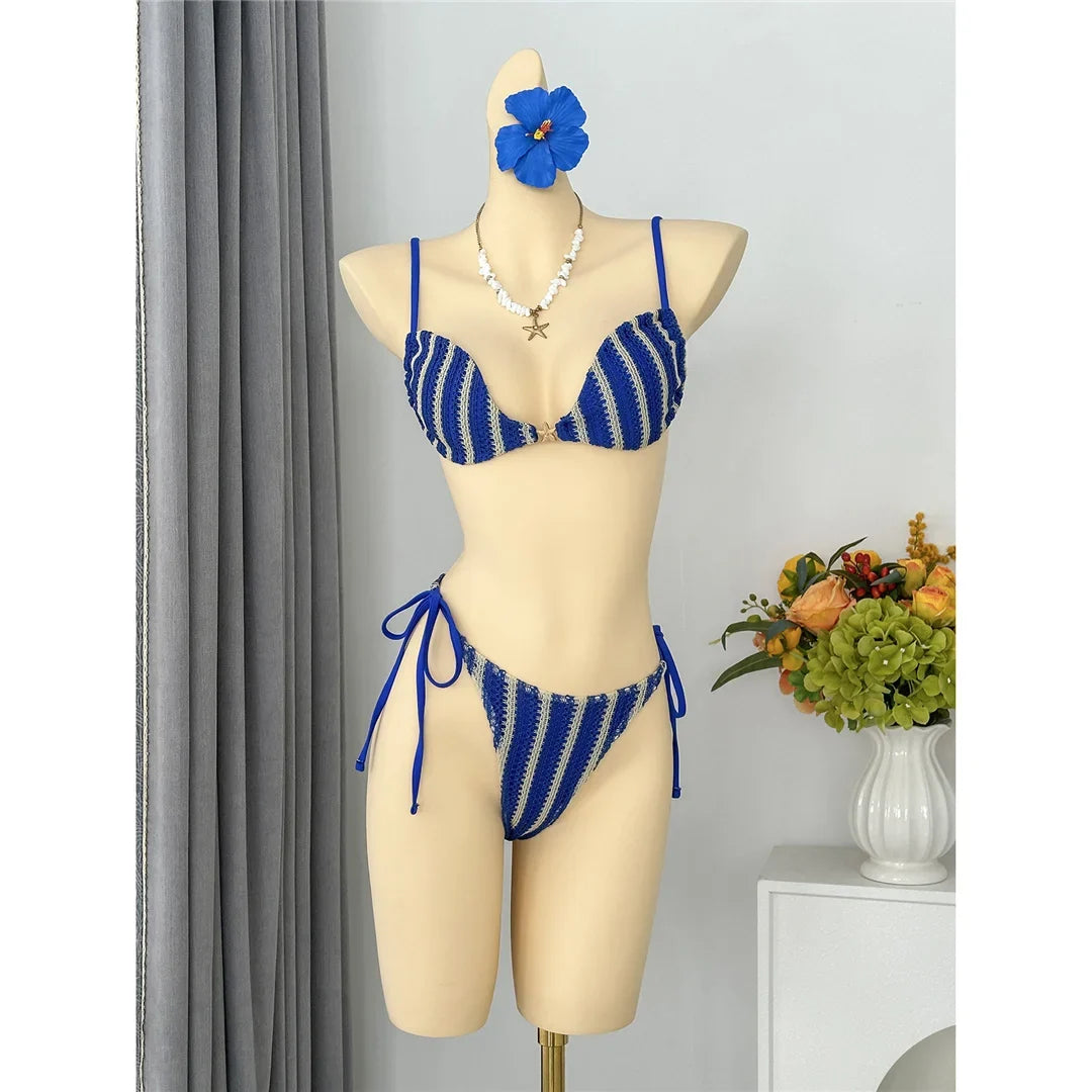 4PCS Striped With Long Sleeve Pants Bikini Female Swimsuit Women Swimwear Bather Bathing Suit Swim Four-pieces Bikini set K8072