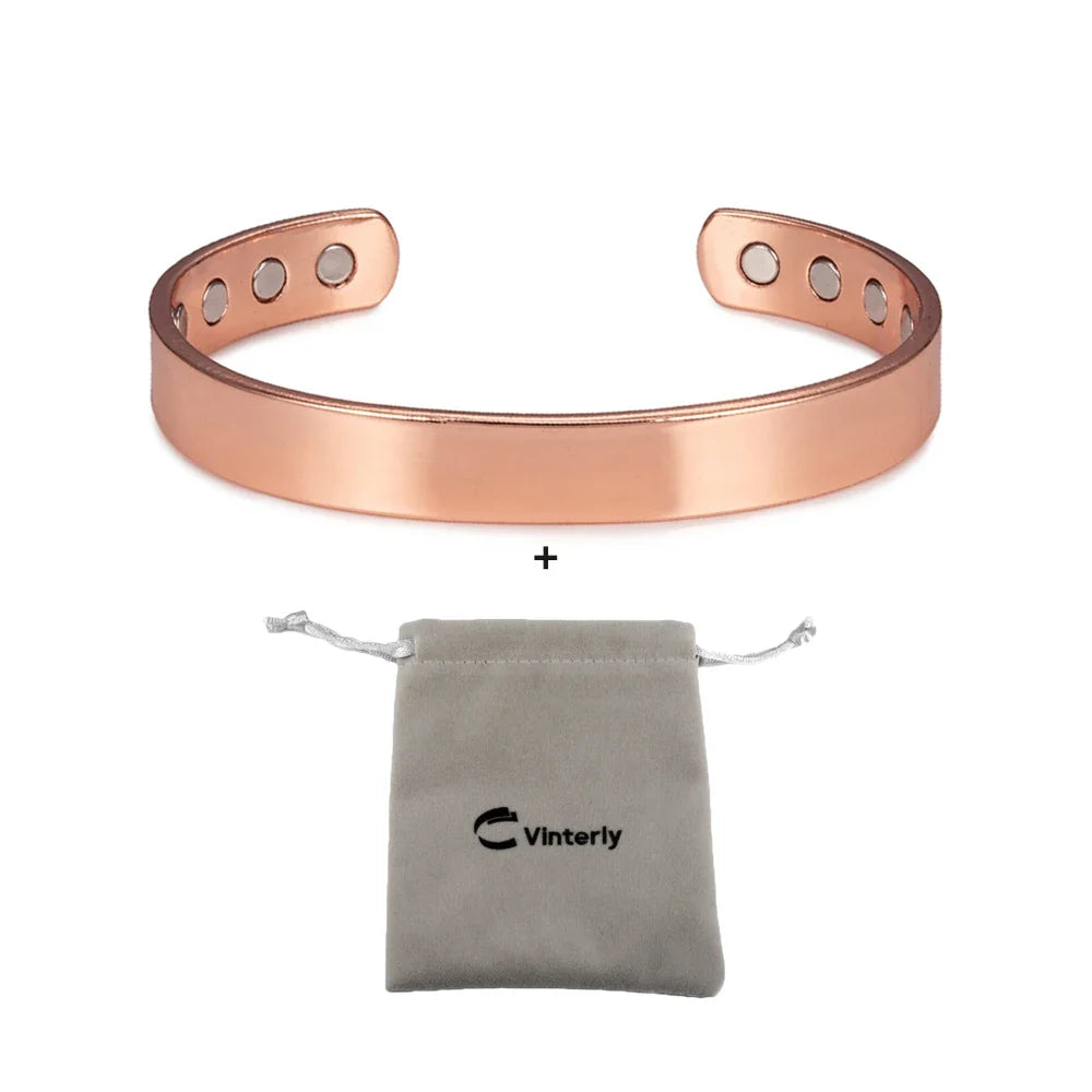 Vinterly Pure Copper Bracelets for Women Men 10mm Wide Adjustable Cuff Copper Magnetic Bangles Arthritis Healing Energy Jewelry