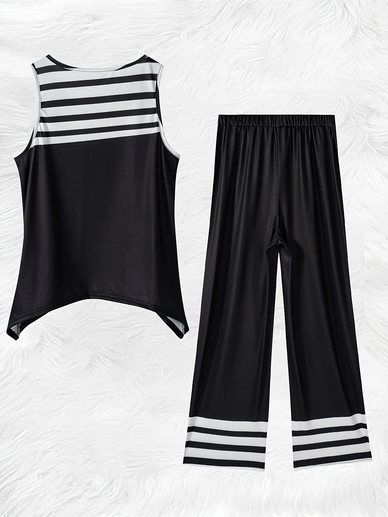 Printed Design Spring and Summer collection Black And White Stripes Pattern vacation style women's pants suit
