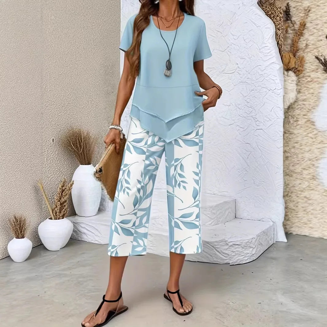 2026 New Loose And Fashionable Spring/summer Printed Top And Pants Set, Temperament Commuting Two-piece Set For Women