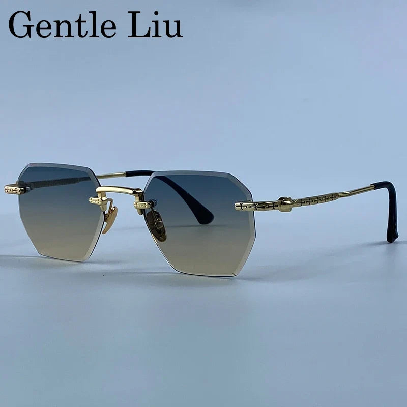 Rimless Square Sunglasses Men 2026 Luxury Designer Trendy Polygon Metal Frame Sun Glasses Y2K Punk Frameless Hip Hop Eyewear