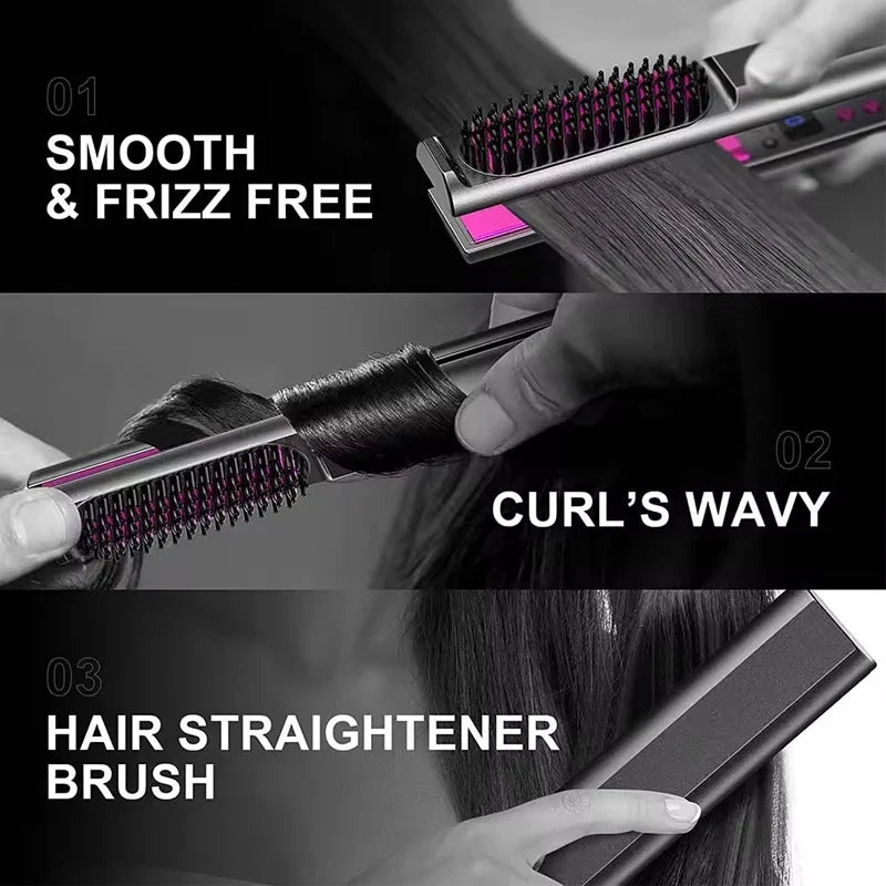 2 in 1 Hair Straightener Multifunctional Curling & Straightening Brush