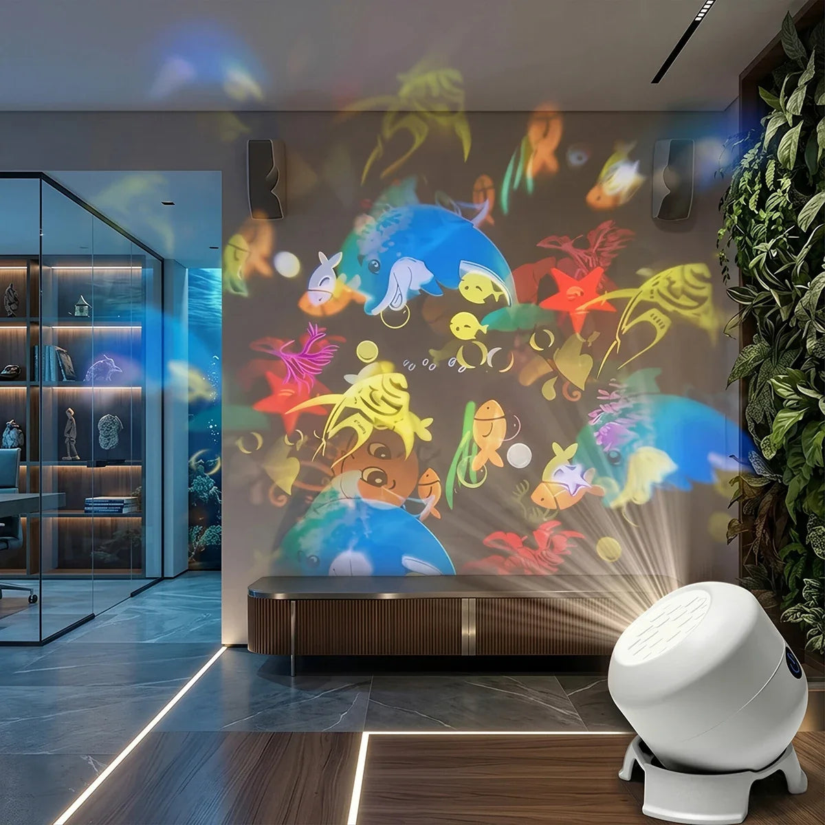 USB Powered 360° Rotating Dynamic Ambient Light LED Ocean Projector Night Light Ocean-Themed Decor Lamp for Living Room Bedroom